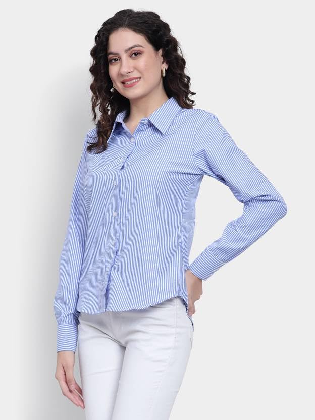 Image of Women Striped Shirt,Oversized Cotton Shirt For Women,Long Sleeve Shirt 3.