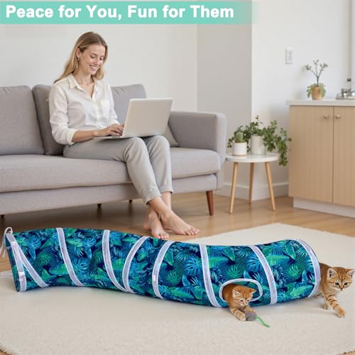 Image of Glittme Cat Tunnel, Cat Tunnels for Indoor Cats, S-Shape Peekaboo Cat Cave with Cat Toys, Foldable Cat Tubes and Tunnels for Cats, Rabbit, Puppy, Guinea Pig