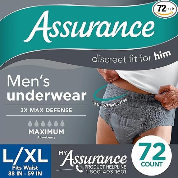 Assurance Mens Incontinence Underwear Large (L/XL) Maximum Absorbency 72 Count with IncrediShop Gift Bookmark