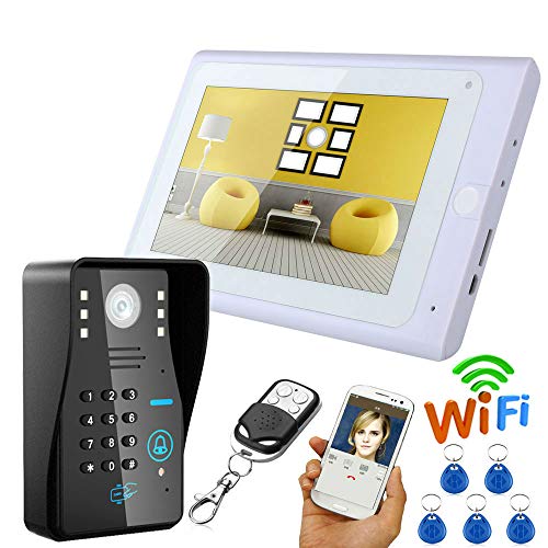 7 Zoll Weiß Monitor RFID Passwort WiFi Drahtlose Video-türsprechanlage Türklingel Kamera Entry Intercom System Android IOS APP