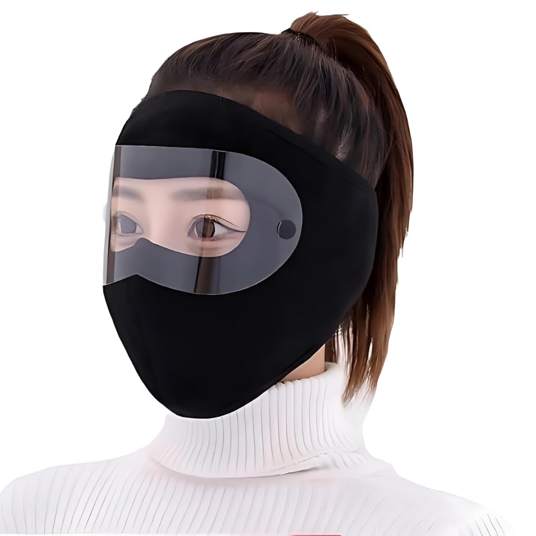 cotton unisex full winter face mask windproof and sun protection warm eye protection screen goggles cycling and bike mask for women and men (black, pack of 1)