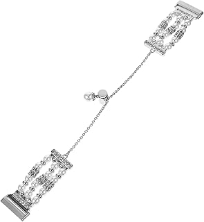 UKCOCO Relojes Inteligentes para Mujer Watch Pearl Chain Decorative Watch Bracelet Pearl Watch Band Chain Style Watchband Compatible for Fitbit 3/Sense Reloj Inteligente para Mujer