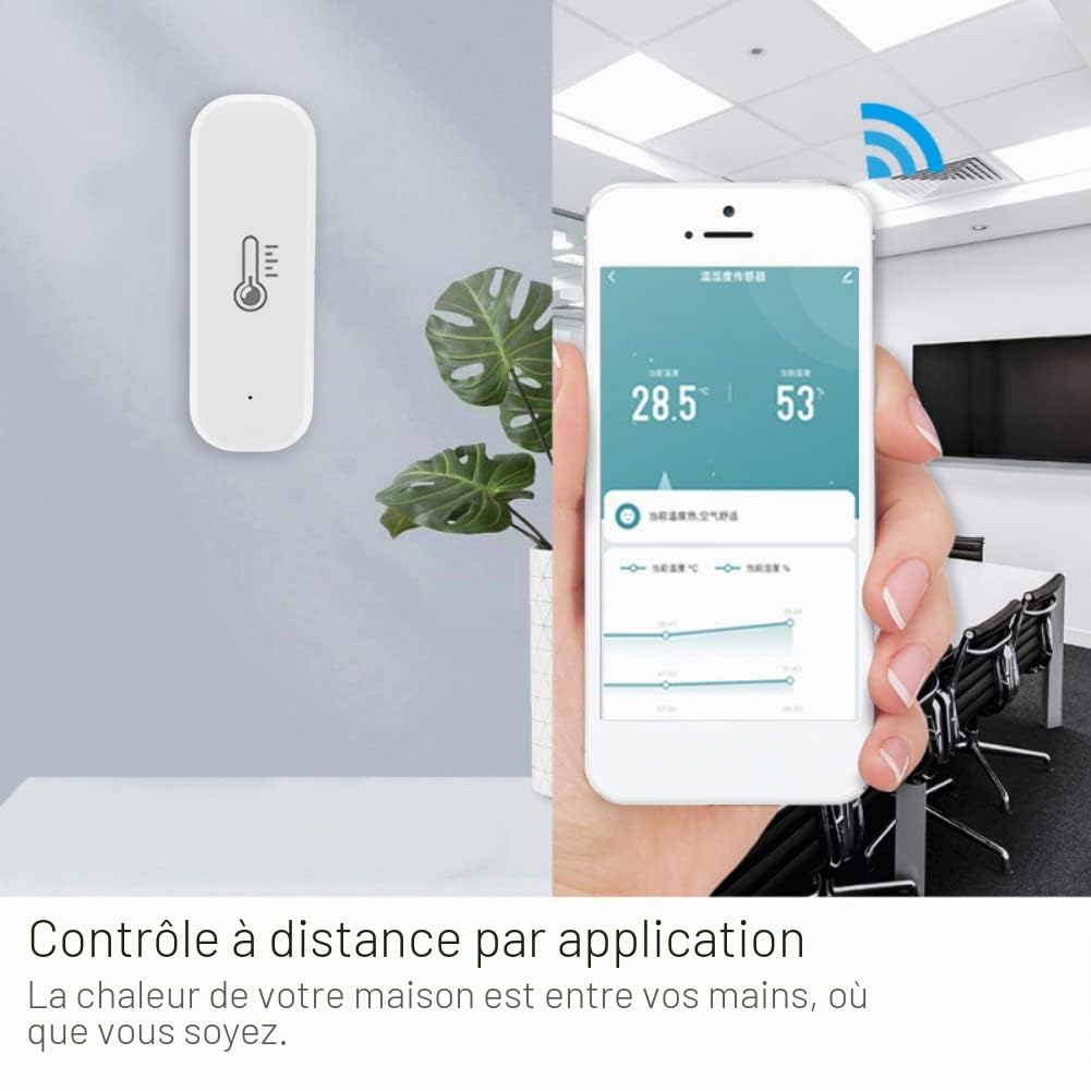 Thermomètre Hygromètre WiFi, Lot de 4 Tuya Détecteurs de Température et d'humidité WiFi Intelligents, Moniteur Intelligent de Température Ambiante Pour bébé, Domestique, Jardin, Bureau 70 x 24 x 19 mm