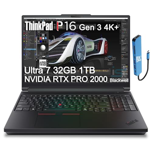 Lenovo ThinkPad P16 Gen 3 Mobile Workstation Laptop (16' 4K+ UHD+, NVIDIA RTX PRO 2000 Blackwell 8GB, Intel Core Ultra 7 255HX, 32GB DDR5, 1TB SSD) for Engineer, Designer, 2x Thunderbolt 5, Win 11 Pro