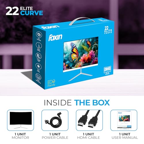 Image of Foxin Elite 22 Inch Curved LED Monitor | FHD 1080p | 100Hz Frameless & Anti-Glare | HDMI & VGA | 5ms | Wall Mountable | 2800R Curve | Curved PC Monitor for Gaming, Work | White