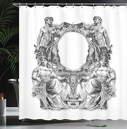ABAKUHAUS Victorian Shower Curtain, Old Victorian Frame 2 Man and 2 Woman Baroque Crown Princess Art - Image 3