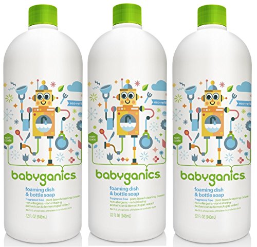 Babyganics Foaming Dish and Bottle Soap Refill, Fragrance Free, 32 Ounce, 3 Pack