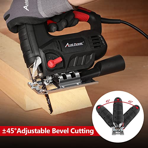 Avid Power Electric Jig Saw, 5.0A 3000 Spm Corded Jigsaw With Variable Speed, Bevel Angle (0°-45°), 6Pcs Blades And Scale Ruler #TOP3
