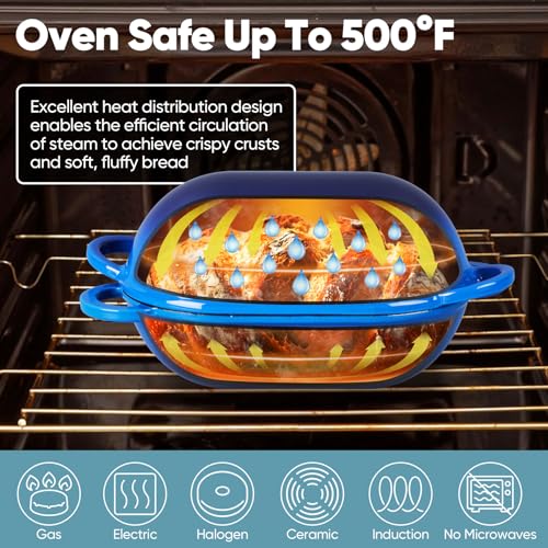 TeamFar Enameled Cast Iron Bread Loaf Pan, 2 QT Oval Dutch Oven with Lid for Sourdough Bread Baking, Enameled Meatloaf Loaf Baking Pan with Lid, Even Heat Distribution & Self-Basting, Blue by TeamFar - Image 5