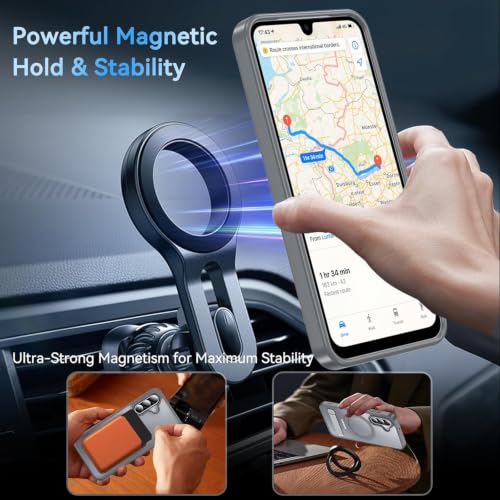 Image of Elzzi MagSafe Compatible Case for Samsung A57 Translucent Matte Bottom Kickstand Shockproof Slim Anti-Fingerprint Magnetic Hybrid Protective Cover (Grey)