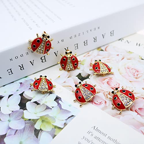 Image of 6 Pack Fashion Rhinestone Ladybug Brooches Pins Set Cute Enamel Crystal Animal Insect Lapel Pin Brooch Badges Jewelry Set for Men Women Girl