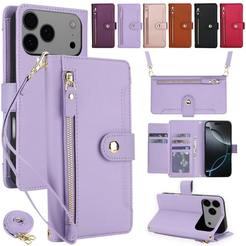Étui iPhone 14 Pro Max en cuir marron d'exception avec rabat et portefeuille zippé - 2