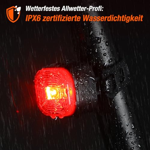 Tavaler Fahrrad Rücklicht LED | StVZO zugelassenes Rücklicht Fahrrad | USB-C Aufladbar Batterie Rücklicht | IPX6 Wasserdicht Fahrradlicht Hinten | 13 Stunden Leuchtdauer für Rennrad, MTB, E-Bike