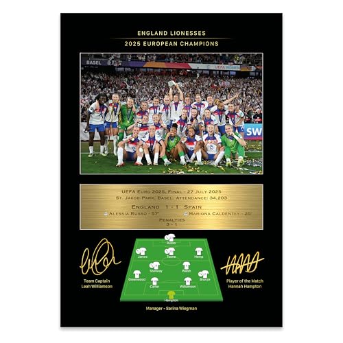 Sporting Moments England Lionesses Euro 2025 Winners Commemorative Print with Reproduced Player Signatures (Unframed)