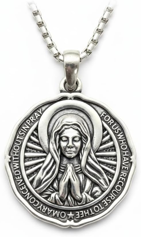 Virgin Mary Necklace 925 Sterling Silver Virgin Mary Pendant Catholic Miraculous Medal Necklace Virgin Mary Jewelry Gifts for Women