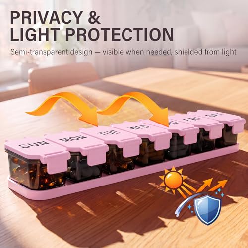 Image of Yaklim Extra Large Weekly Pill Organizer - Waterproof 7-Day Pill Box, Portable Vitamin & Supplement Case, Easy to Open Design, Ideal for Travel and Daily Medication Management (Blackpink)