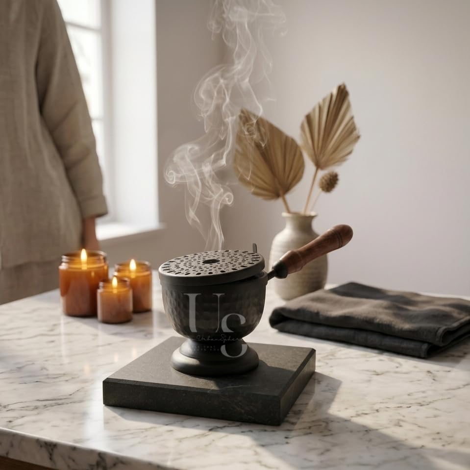 Image of Urbansphere Dhoop Holder Incense Burner Loban Dani Dhoop Dani Aarti Metal Loban Dhoop Dani /Dhoop Dani Stand Burner for Home Office Temple Puja.