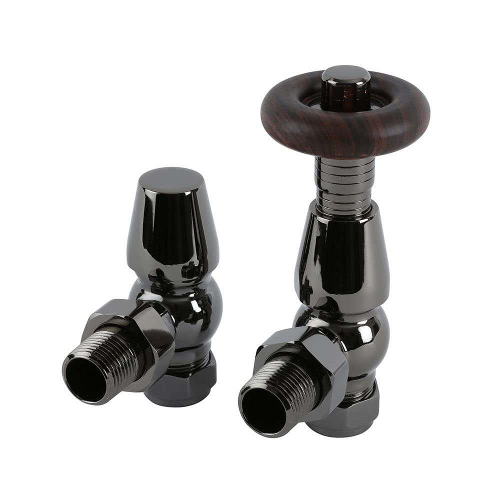 Milano Black Nickel Windsor Antique Style Thermostatic Angled Radiator Valves