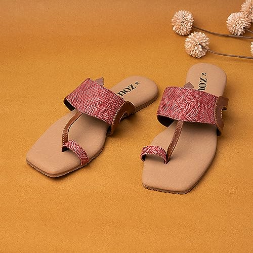 Image of ZOUK Women's Handcrafted One Toe Kolhapuri Chappals