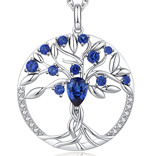 Tree Necklace Blue Tree of Life Necklace Women Necklace ZowBinBin Tree of Life Necklaces 18k White Gold Plated Family Tree Necklace,Family Tree Pendant for Women Dainty Family Tree Necklace Jewelry