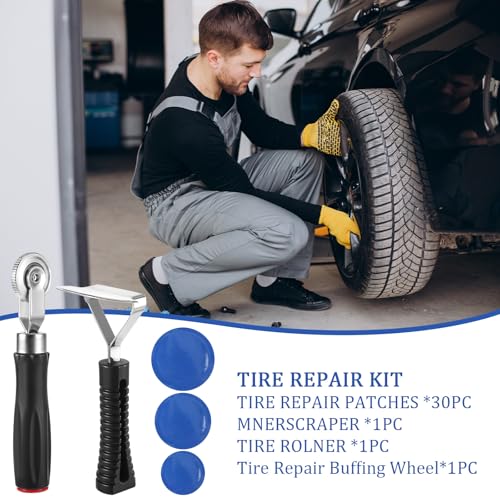 Image of DIVINA VITAE 33Pcs Tire Patch Roller Kit, 30Pcs Tire Patches(32mm /42mm /55mm) with Tire Patch Roller Inner Liner Scraper Tire Buffing Wheel for Car Tire Grinding Polishing Accessories Kit