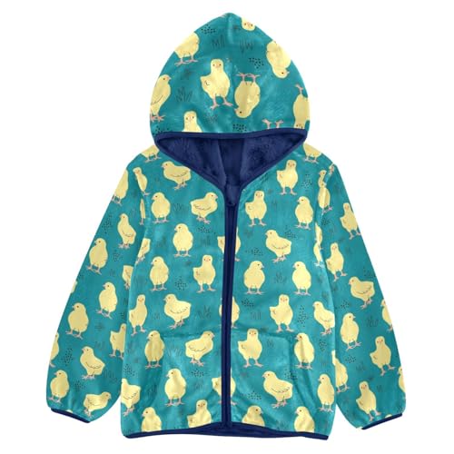 Cute Yellow Chickens and Floral Girls Fleece Jacket Girls Fall Jacket Girls Zip Up Hoodie Girls Sherpa Jacket 2-10T