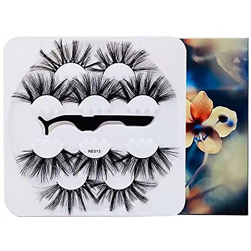 Lashes 4 Pairs 3D Mink Hair False Eyelashes for women Criss-cross Wispy Cross Fluffy length 25mm Soft Dramatic Volume Fake Lashes Reusable Thick False Eyelashes lashes mink Handmade