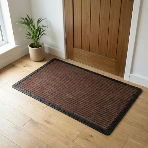 Image of Yellow Weaves Large Size (60x90 cm) Door Mat for Home Entrance, Outdoor Rubber Mat - Non-Slip, Anti Skid Foot Mat, Dirt Trapper, Heavy-Duty, Waterproof Doormat (Stripe Design, Coffee Brown Color)