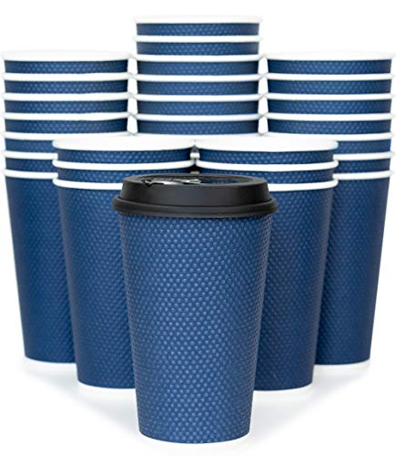 Glowcoast Disposable Coffee Cups With Lids - 16 oz To Go Coffee Cup With Lid 70 Set Large Togo Travel Paper Hot Cups Insulated For Hot and Cold Beverage Drinks No Sleeves Needed Midnight Blue