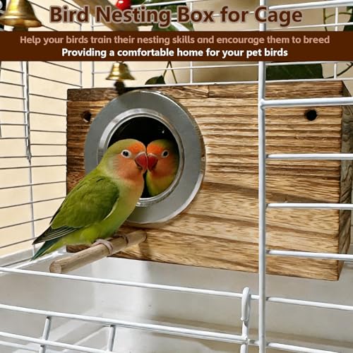 Image of kathson Parakeet Nesting Box,Wooden Budgie Breeding Mating Boxes,Parrots Nest House Hut for Cage,Bird Nesting Box for Lovebirds,Canary,Finch and Small Medium Birds, S