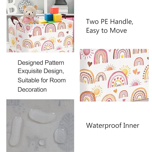 Image of Rectangle Storage Basket Cute Canvas Organizer Bin for Pet /Children Toys, Books, Clothes Perfect for Rooms /Playroom (Rainbow)