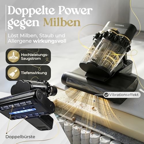 Dhynia Milbensauger für Matratzen – 16 kPa Matratzenreiniger mit UV-Licht, Ultraschall, 60°C Heißluft - Milben Sauger | Effektiv gegen Hausstaubmilben | Ideal für Allergiker, Polstermöbel & Tierhaare