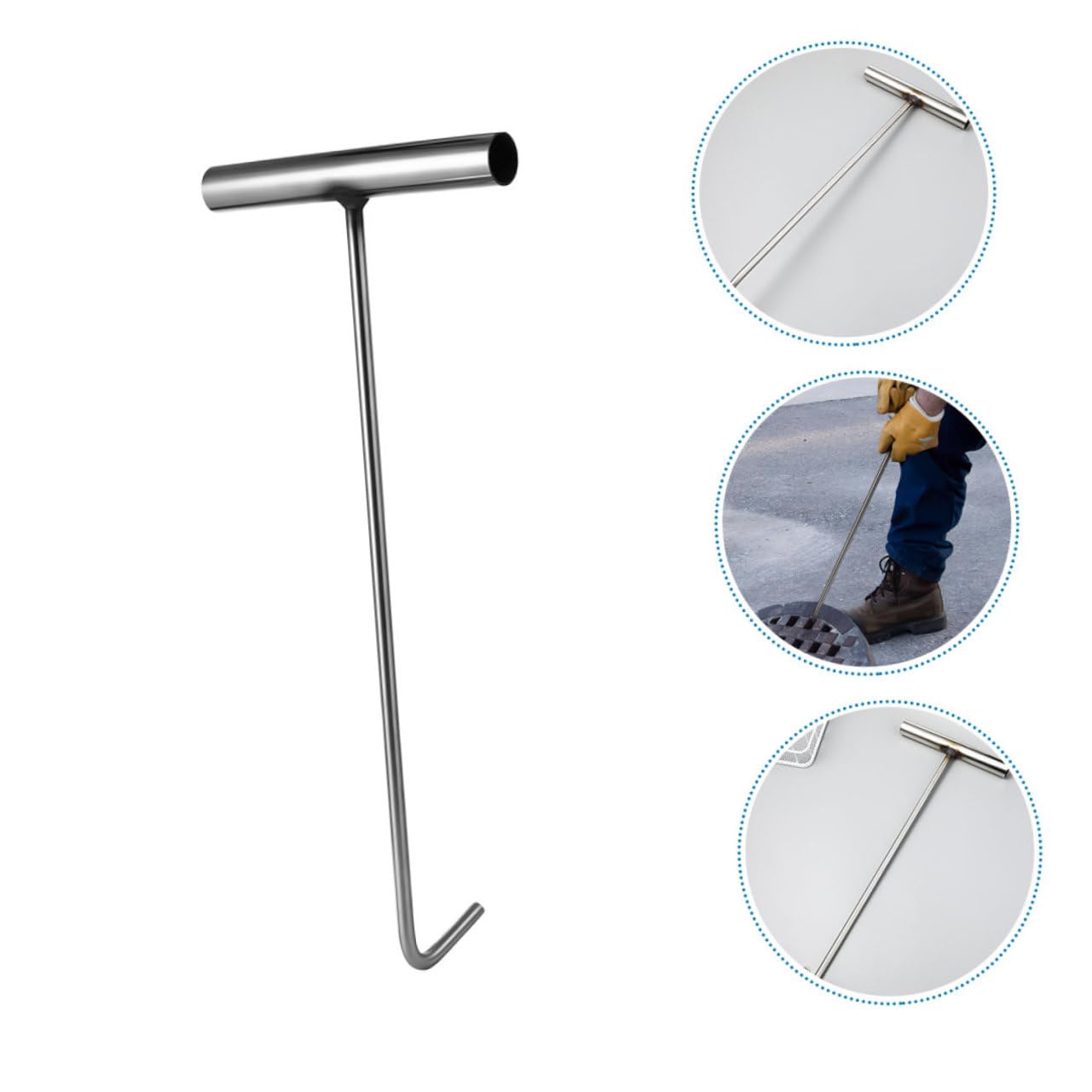 KICHOUSE 2pcs Stainless Steel Hook Manhole Hook Metal Manhole Cover Lifter Manhole Cover Hook Manhole Lifting Tools Manhole Lifter Metal Manhole Lid Hook Manhole Lifting Gadget