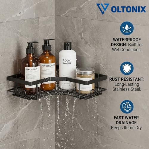 Image of Corner Shelf /Rack for BathroomWithout Drill Wall Metal Self Adhesive Bathroom Shelf /Shelf for Kitchen Corner Rack Wall Mounted Bathroom Fittings /Storage (4-pcs)