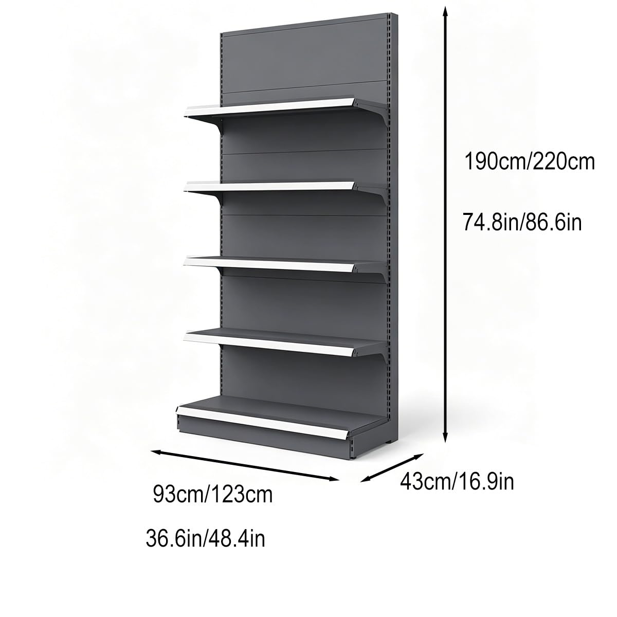 Einstellbares Gondelregal, Metall-Shop-Display-Rach, EIN- / doppeltseitig, 4/5-Stufe mit Seiten-Mesh, kaltgewalzter Stahl für Einzelhandelsgeschäft