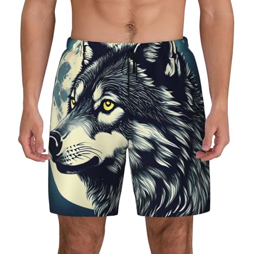 Wolf Night Moon Print Men Hawaiian Shorts Quick Dry Swim Trunks Surfing Beach Vacations Summer Activity