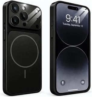 Capa para iPhone 16 Pro Max Preta Magnética Fosca para Celular com Ampla Janela de Visualização e Protetor de Lente de Câmera em Vidro.