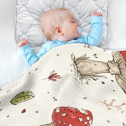Image of Retro Frogs Mushrooms Baby Blankets Soft Warm Crib Stroller Blanket for Toddler Newborn Girls Boys 30x40in