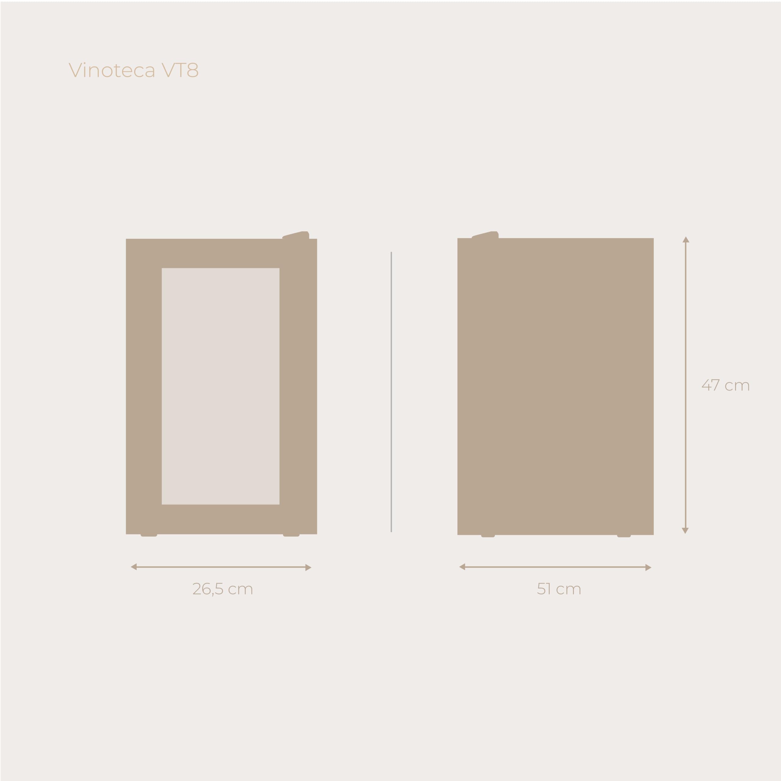 EVVO Vinoteca VT8 - Enfriador de Botellas de Vino, Nevera Pequeña para 8 Botellas, Enfriador de Vino Silencioso, Control Táctil, Luz LED, Botellero Vertical, Temperatura Ajustable 8-18ºC