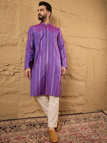 Image of Men's Embroidered Solid Calf Length Kurtas | Men | Kurtas for Mens | Straight Fit Kurta for Men's