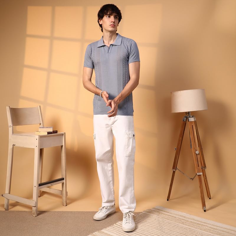Image of CAHOOT Men's Block-Textured Polo T-Shirt for Casual Wear | Polo Neck | Short Sleeve | Pull On Closure | T-Shirt Crafted with Comfort Fit for Everyday Wear