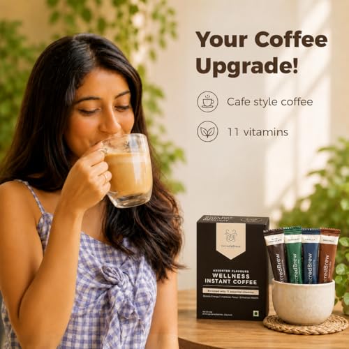 Image of IncredaBrew Wellness Instant Coffee Powder - Dark Chocolate, Hazelnut & Vanilla| Makes 60 Cups of Hot /Cold Coffee, Milk /Black Coffee, Combo Pack of 3 Coffee Flavours x 20 Sachets