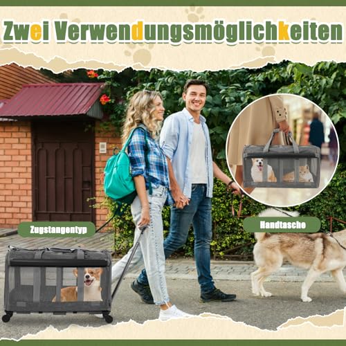 Katzentransportbox Mit Rollen, Faltbarer Groß Katzentransporttasche, Abnehmbaren Katzenbox Transportbox Mit Fächern, Katzen Transportboxen Für 2 Katzen, Vorhangstil Belüftetes