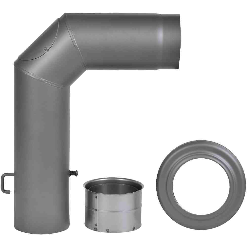 FIREFIX RD150/SET Ofenrohrset aus 2 mm starken Stahl (Winkelrohrset) in 150 mm Durchmesser, für Kaminöfen und Feuerstellen, 3-teilig, dunkelgrau