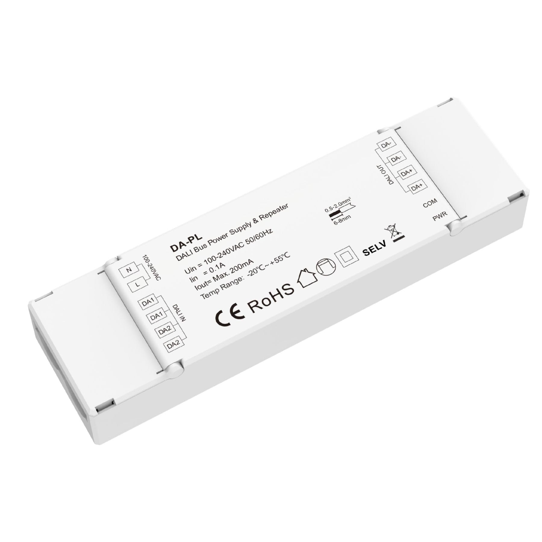 DALI Bus-Netzteil mit integriertem Repeater, Eingang 220 V Ausgang max. 200 mA, Verlängerung der Dali-Linie bis zu 1200 m (4 Netzteile in Serie), Repeater Bidirektionaler Signalverstärker, DA-PL