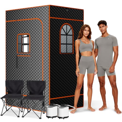 Obqer Dampfsauna, Dampfsauna FüR Zuhause 15 Min Schnellaufheizung, 9 Einstellbare Temperaturstufen, Timer-Aufheizung, Portable Sauna Beinhaltet 2.6L Dampfgarer, Klappstuhl, Bodenmatte, Fernbedienung