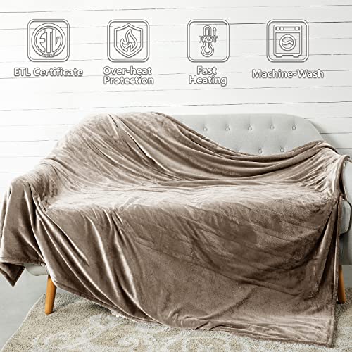 Image of Tefici Electric Heated Blanket Queen Size, Dual Control Super Cozy Soft 2-Layer Flannel 84 inch x90 inch Heating Blanket with 3 Heat Levels & 8 Hours Auto Off,ETL&FCC Certified,Home Office Use,Camel