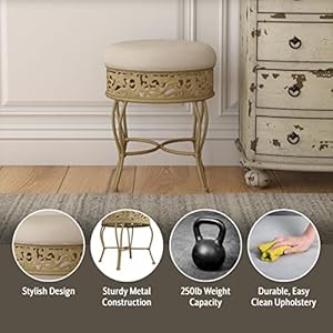 Hillsdale villa iii backless metal vanity stool with ornate lattice detailing antique beige  urban country home decor