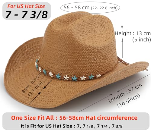 Image of Cowboy Hat for Women, Western Cowgirl Hat, Classic Straw Cattleman Cowboy Hat