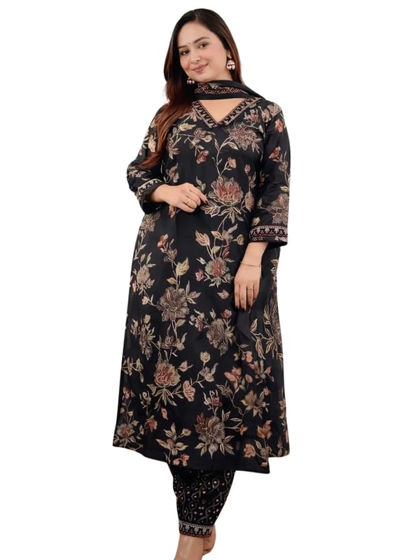 Vastrayalaya Rayon Afghani Kurta Pant with Dupatta Set for Women | Suit Set with Handwork and Prints with Matching Afghani Pants and Dupatta | Kurti Pant with Dupatta Set | 3 pcs Suit Set | Black-image-18